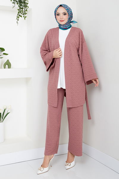 MRV L.N.A. - Kapitone Detaylı Üçlü Takım 1814LNA1042-M Gül Kurusu - 347228