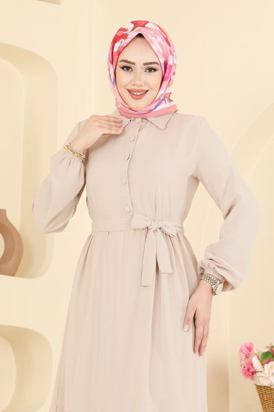 B.M.R. - Kaplama Düğmeli Aerobin Elbise 5004BM387-MS Taş - 418335