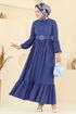 Kaplama Kemerli Elbise 7123BG354-MS İndigo - Thumbnail