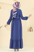 Kaplama Kemerli Elbise 7123BG354-MS İndigo - Thumbnail
