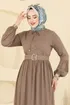 Kaplama Kemerli Elbise 7123BG354-MS Koyu Vizyon - Thumbnail