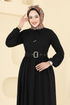 Kaplama Kemerli Elbise 7123BG354-MS Siyah - Thumbnail