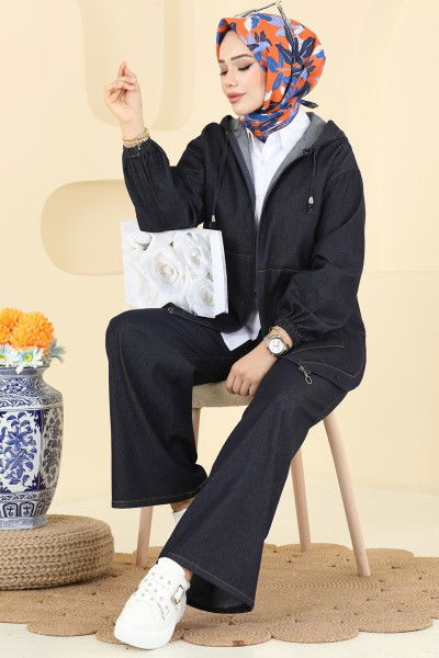 M.P.R. - Kapşon Detaylı İkili Takım 21119MPR1163-MS Koyu Kot