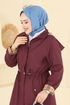 Kapüşon Detaylı Bondit Trençkot 5533ZRF469-MS Bordo - Thumbnail