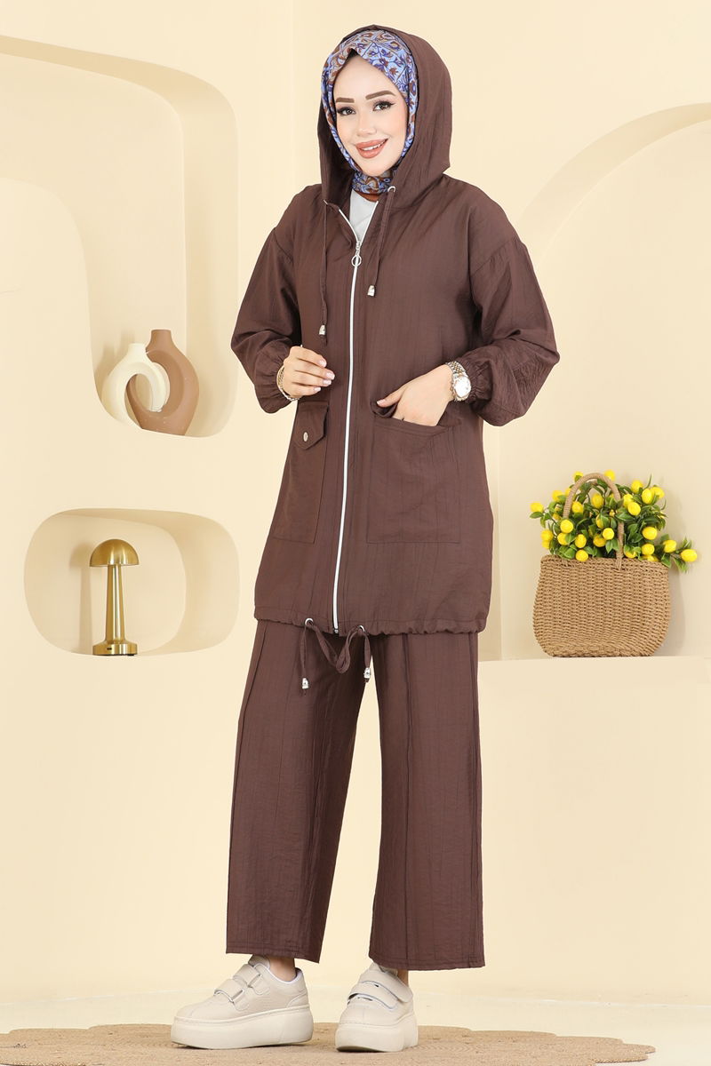 Kapüşon Detaylı Pantolonlu Takım 3258HBS856-MS Kahve