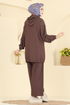 Kapüşon Detaylı Pantolonlu Takım 3258HBS856-MS Kahve - Thumbnail