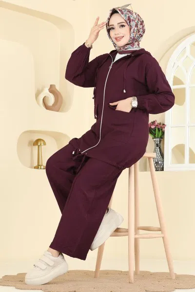 H.B.S. - Kapüşon Detaylı Pantolonlu Takım 3258HBS856-MS Mürdüm