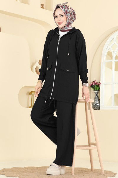 H.B.S. - Kapüşon Detaylı Pantolonlu Takım 3258HBS856-MS Siyah