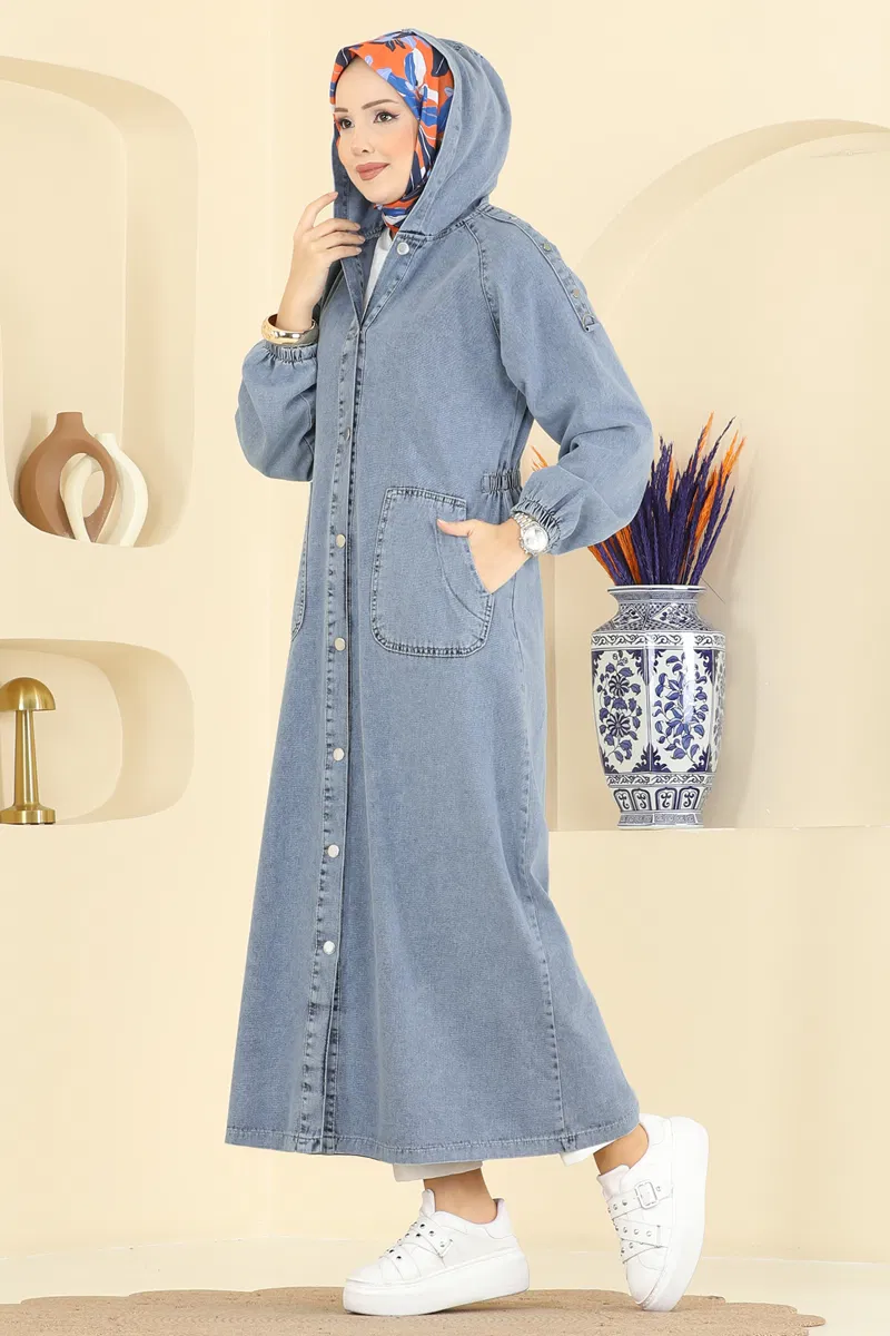 Kapüşonlu Kot Kap 1352ORG1169-MS Açık Kot