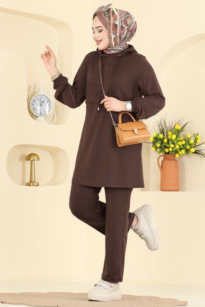 P.L. - Kapüşonlu Rahat İkili Takım PL9210-MS Kahve