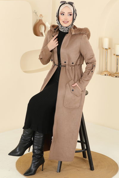 Y.G.S. - Kapüşonu Kürk Detaylı Kaban 6670YG95-MS Koyu Vizyon - 417037