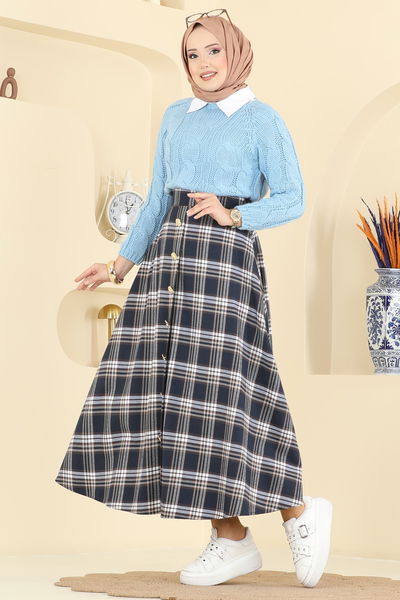 H.B.S. - Kare Desenli Ekose Etek 3267HBS856-MS Desen 2 Laci - 424134