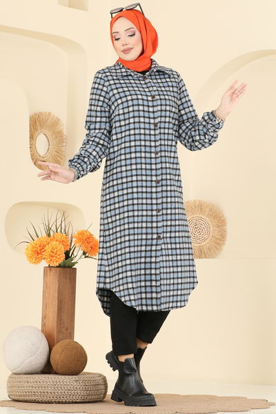 K.T.R. - Kare Desenli Ekose Tunik 3068KTR750-MS Bebe Mavisi - 414504