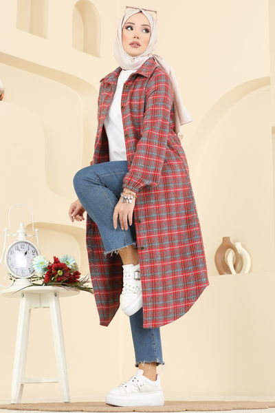 K.T.R. - Kare Desenli Ekose Tunik 3068KTR750-MS Kırmızı - 414647