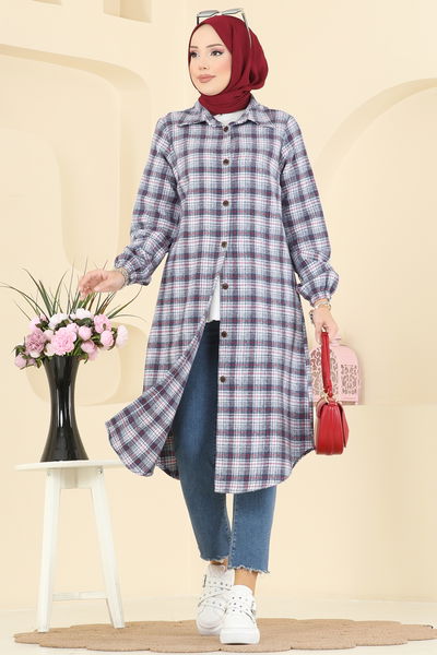 K.T.R. - Kare Desenli Ekose Tunik 3068KTR750-MS Laci&Ekru - 414543