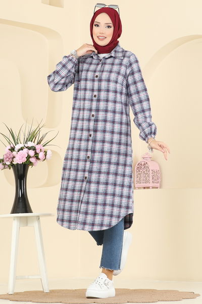 K.T.R. - Kare Desenli Ekose Tunik 3068KTR750-MS Laci&Ekru - 414544