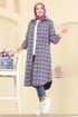 Kare Desenli Ekose Tunik 3068KTR750-MS Lila - Thumbnail