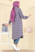 Kare Desenli Ekose Tunik 3068KTR750-MS Lila - Thumbnail