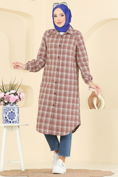 K.T.R. - Kare Desenli Ekose Tunik 3068KTR750-MS Somon - 414656