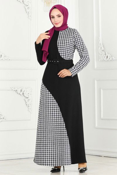 K.T.R. - Kazayağı Desenli Tivit Elbise 3023KTR750-MS Ekru