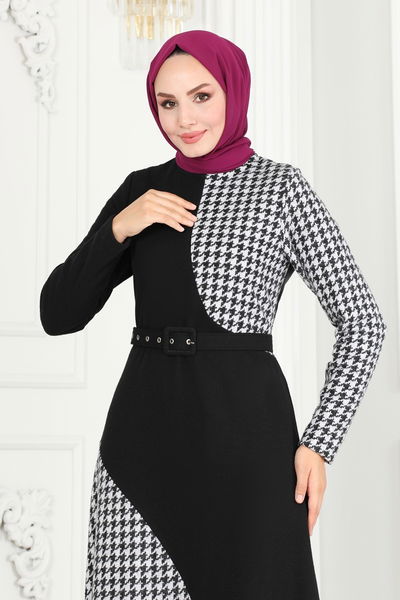 K.T.R. - Kazayağı Desenli Tivit Elbise 3023KTR750-MS Ekru - 414975