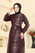 Kemer Detaylı Desenli Elbise 7575ERK1158-MS Desen 1 Bordo - Thumbnail