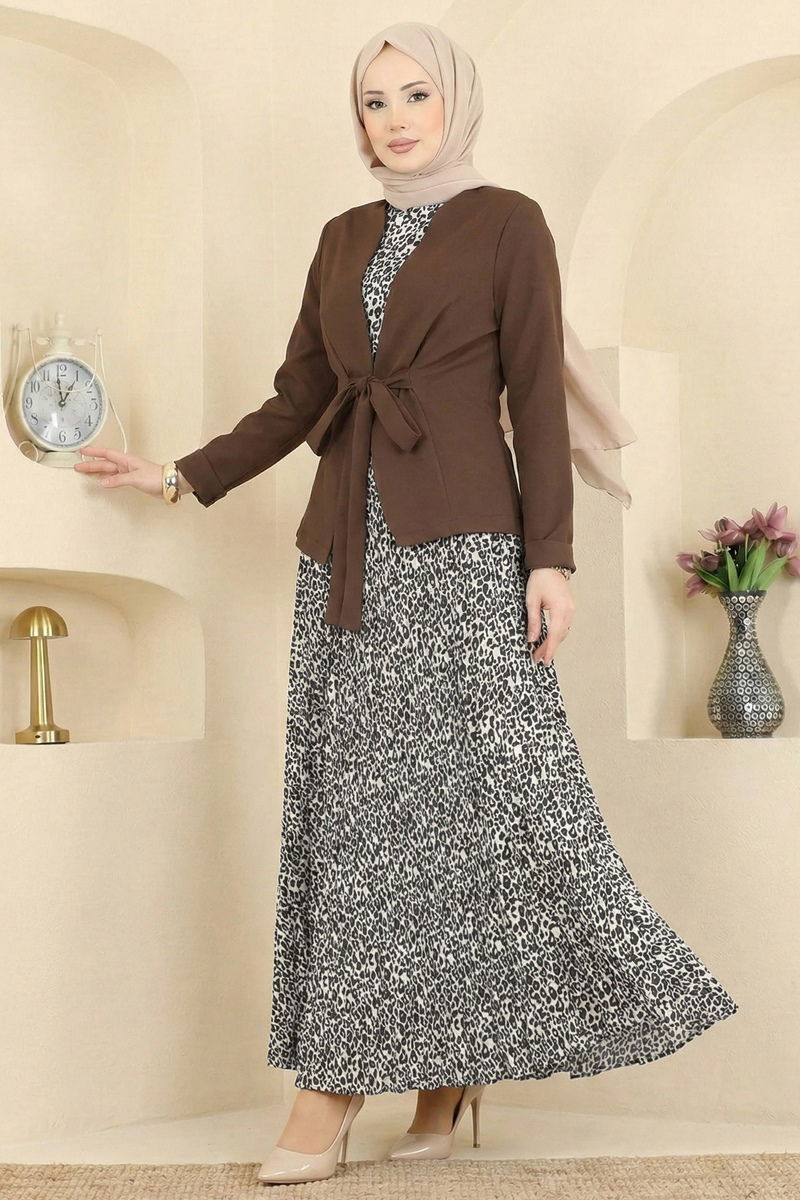 Kemer Detaylı Desenli Takım 2820SL432-MS Kahve