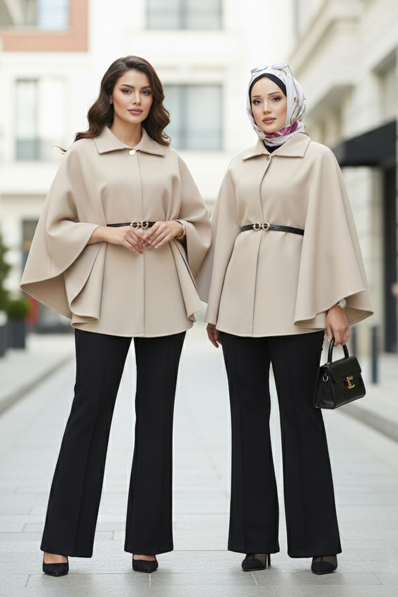 Kemer Detaylı Kaşe Panço 21190MPR1163-MS Taş