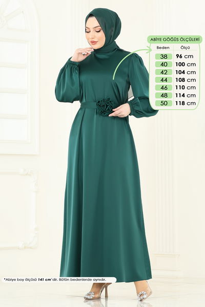 E.D.F. - Kemeri Güllü Saten Abiye 5674EDF311-MS Zümrüt - 363924
