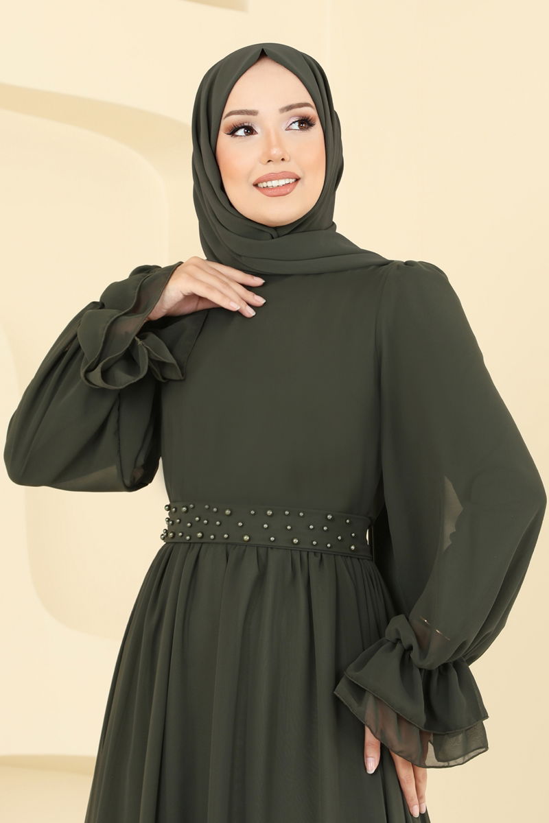 Kemeri İnci Detaylı Abiye 5706EDF311-MS Haki