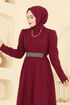 Kemeri Işıltılı Dabıl Elbise 2788SL432-MS Bordo - Thumbnail