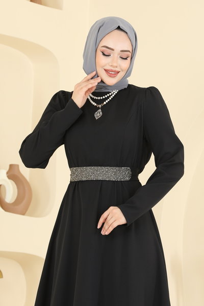 S.L. - Kemeri Işıltılı Dabıl Elbise 2788SL432-MS Siyah - 419845