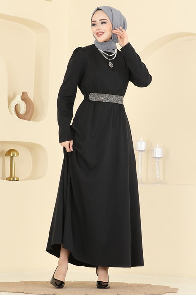 S.L. - Kemeri Işıltılı Dabıl Elbise 2788SL432-MS Siyah - 419847