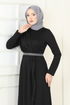 Kemeri Taşlı Abiye Elbise 5729EDF311-MS Siyah - Thumbnail