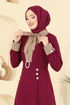 Kemeri Taşlı Dabıl Elbise 2774SL432-MS Bordo - Thumbnail