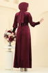 Kemeri Taşlı Kadife Elbise 2414MEY846-MS Bordo - Thumbnail