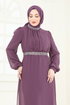 Kemeri Taşlı Şifon Abiye Takım 4272AB368-MS Koyu Lila - Thumbnail