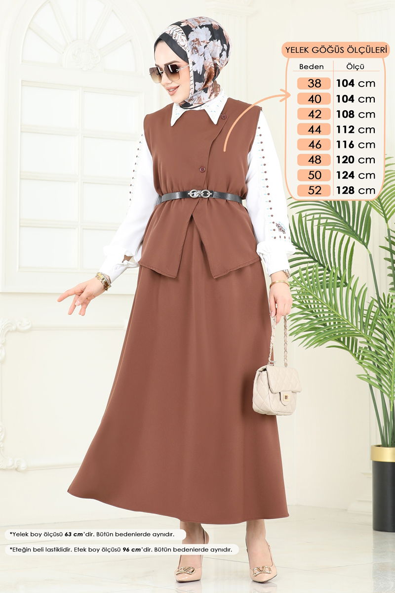 Kemeri Tokalı Etekli Takım 840MP806-MS Kahve
