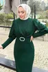 Kemeri Tokalı Krep Elbise 0414ALGK1170-MS Zümrüt - Thumbnail
