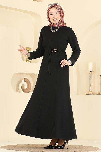 M.S.Z. - Kemeri Tokalı Modal Elbise 2637MSZ1172-MS Siyah - 420671