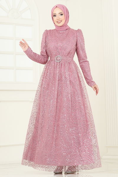 E.D.F. - Kemeri Tokalı Simli Abiye 5699EDF311-MS Pudra - 385870