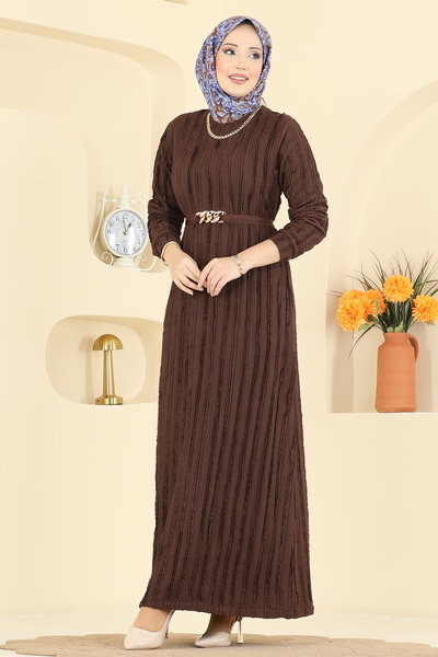 O.Z.N. - Kemeri Zincir Detaylı Elbise 7001OZN1046-MS Kahve - 425121