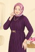 Kemeri Zincir Detaylı Elbise 7001OZN1046-MS Mor - Thumbnail