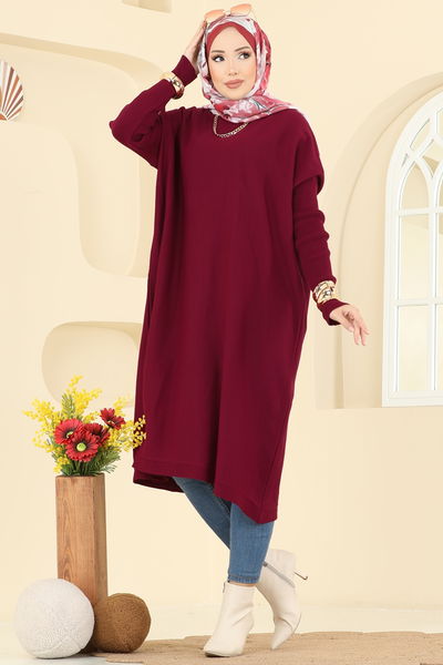 U.Z. - Kolları Fitilli Triko Tunik 2096UZ662-MS Bordo - 408081