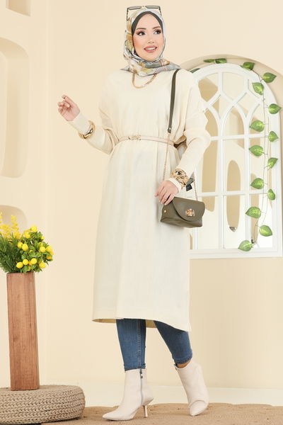 U.Z. - Kolları Fitilli Triko Tunik 2096UZ662-MS Ekru - 408095