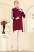 Kolları İşlemeli Triko Tunik 2494UZ662-MS Bordo - Thumbnail