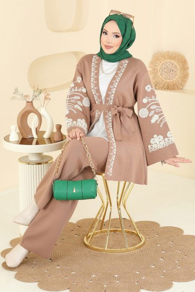 M.T. - Kolları Nakış İşlemeli Takım 512MT581-MS Latte