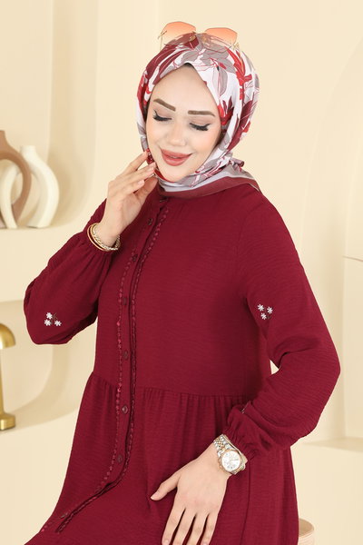 Z.N.N. - Kolları Nakışlı Aerobin Elbise 5572ZNN863-MS Bordo - 422829