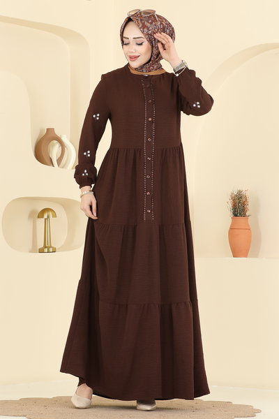 Z.N.N. - Kolları Nakışlı Aerobin Elbise 5572ZNN863-MS Kahve - 422837