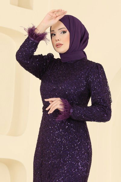 A.B. - Kolları Otriş Detaylı Abiye 8090AB368-MS Mor